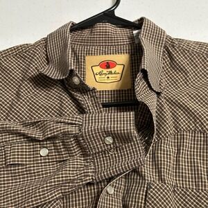 Larry Mahan Cowboy Collection Brown Plaid Pearl Snap Front Western Shirt Men's L
